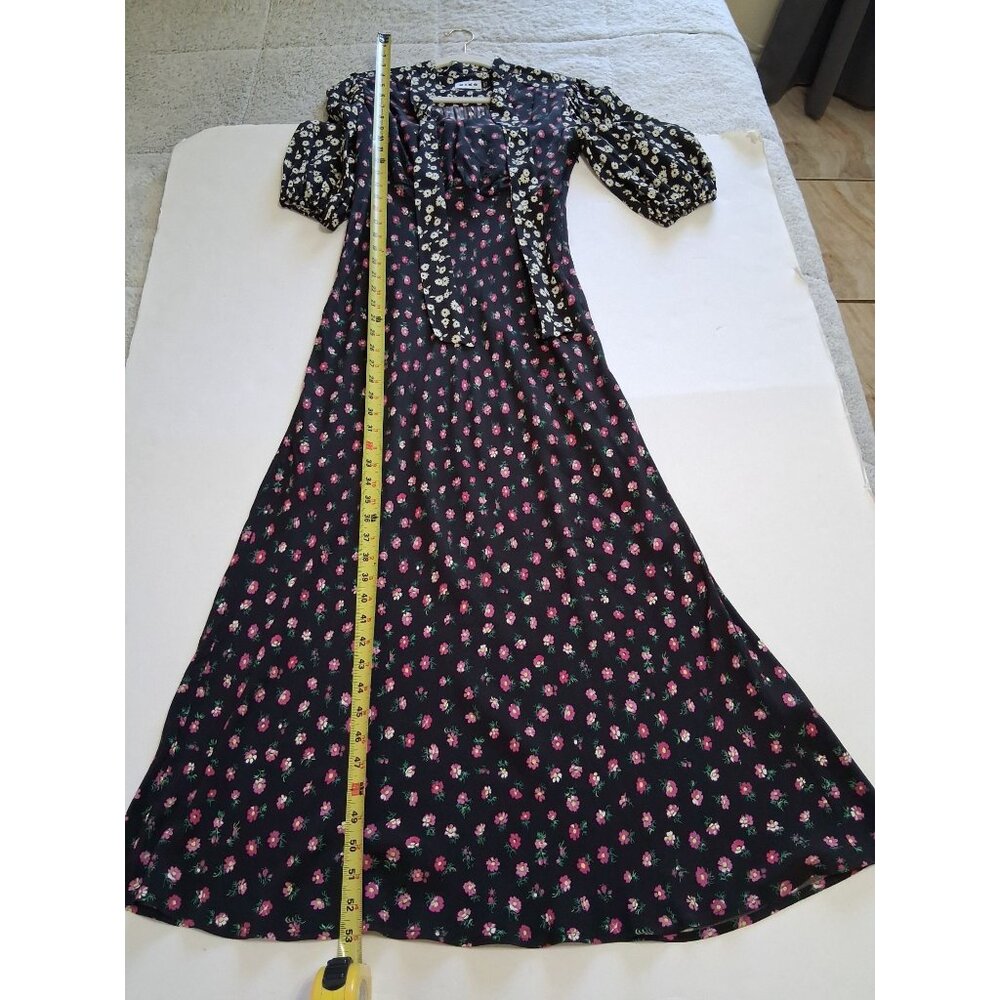 RIXO Annika Black Floral Maxi Dress With Tie Neck Size Small Mixed Print - Picture 15 of 15